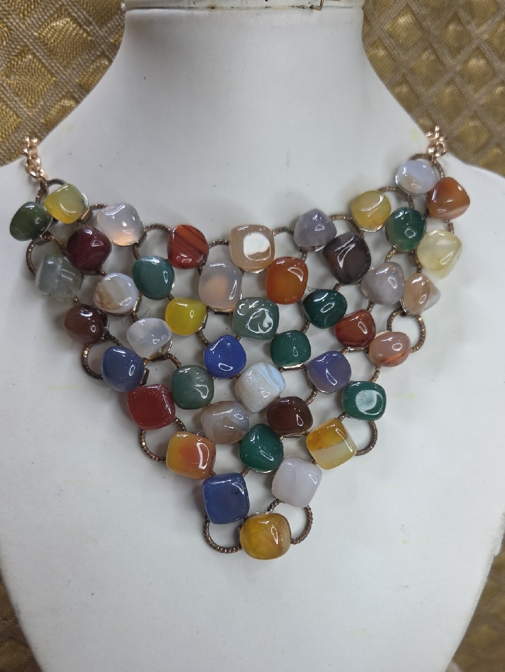 Multicolor Agate Beaded Statement Necklace Vintage Upcycle - Women Jewelry